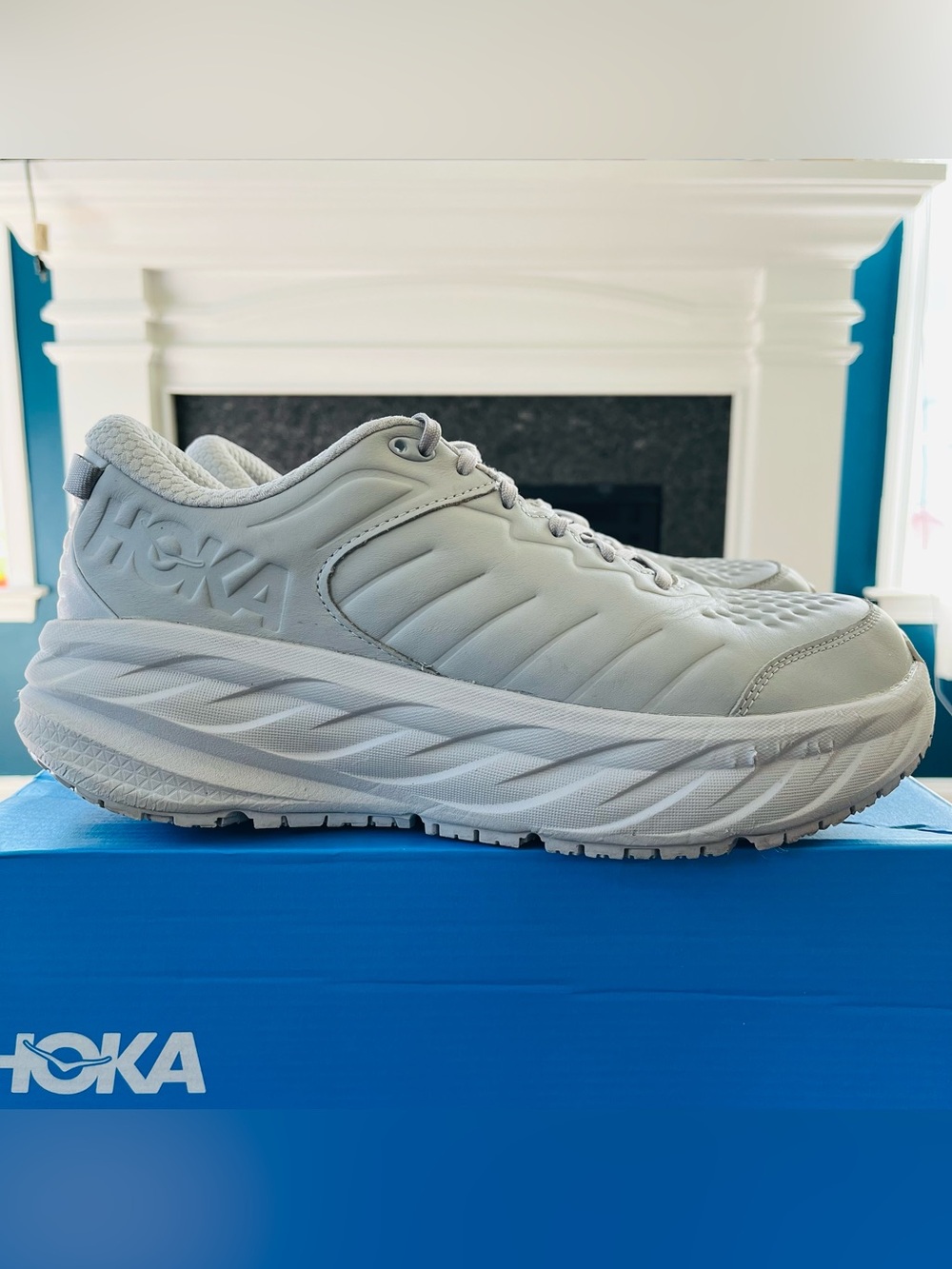Sz 11.5 (2E) HOKA Bondi SR Men's Active Shoes Grey Leather Slip Resistant